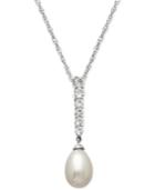 Cultured Freshwater Pearl (8mm) And Diamond (5/8 Ct. T.w.) Pendant Necklace In Sterling Silver