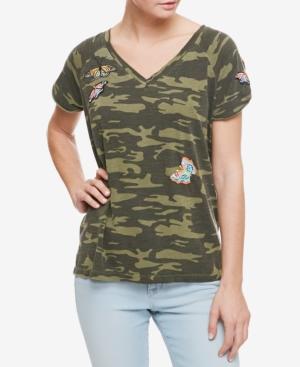 Sanctuary Cotton Embroidered Camouflage-print T-shirt