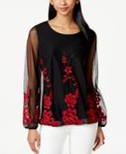 Alfani Petite Embroidered Bubble-hem Blouse, Only At Macy's