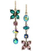 Betsey Johnson Gold-tone Multi-stone Butterfly Mismatch Linear Drop Earrings