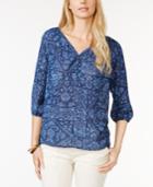 American Living Three-quarter-sleeve Printed Peasant Blouse, Only At Macy's