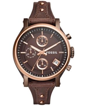 Fossil Women's Chronograph Original Boyfriend Brown Leather Strap Watch 38mm