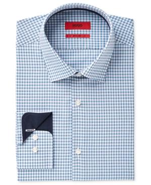 Hugo Men's Slim-fit Dark Blue Check Dress Shirt