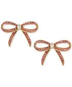Betsey Johnson Gold-tone Pink Pave Bow Stud Earrings