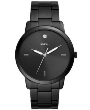 Fossil Men's Minimalist Carbon Series Diamond-accent Black Stainless Steel Bracelet Watch 44mm