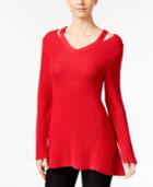 Style & Co Petite High-low Cutout Sweater, Only At Macy's