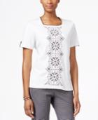 Alfred Dunner Petite Embroidered Roll-tab-sleeve Top