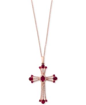 Amore By Effy Certified Ruby (1-3/4 Ct. T.w.) And Diamond (1/3 Ct. T.w.) Cross Pendant Necklace In 14k Rose Gold