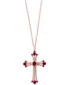 Amore By Effy Certified Ruby (1-3/4 Ct. T.w.) And Diamond (1/3 Ct. T.w.) Cross Pendant Necklace In 14k Rose Gold
