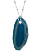 Aqua Agate Pendant Necklace (59mm X 25mm) In Sterling Silver