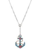 Betsey Johnson Silver-tone Crystal Enhanced Anchor Lariat Necklace