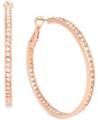 Touch Of Silver Crystal Inside Out Hoop Earrings In 14k Rose Gold-plated Metal