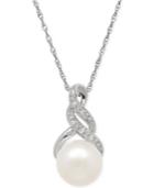 Freshwater Pearl (9mm) And Diamond Accent Double Twist Pendant Necklace In Sterling Silver