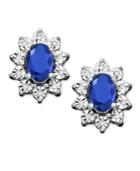 10k White Gold Earrings, Sapphire (1-1/3 Ct. T.w.) And Diamond Accent Stud Earrings
