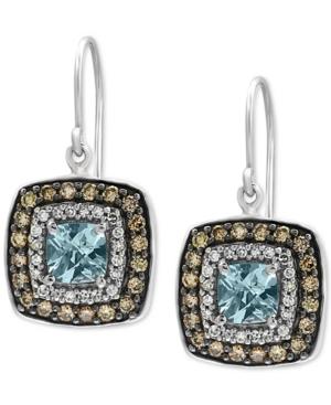 Effy Final Call Aquamarine (1-1/8 Ct. T.w.) And Diamond (3/4 Ct. T.w.) Square Drop Earrings In 14k White Gold