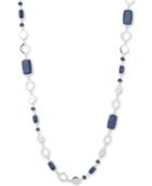 Nine West Silver-tone Blue Stone & Bead Strand Necklace