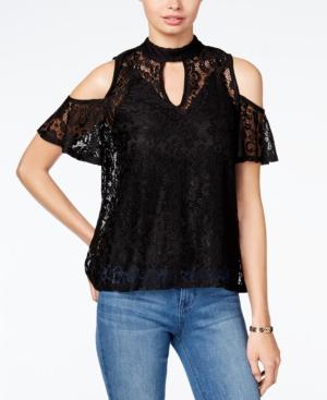 Bcx Juniors' Lace Cold-shoulder Choker Top