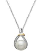 Cultured Freshwater Pearl (10mm) And Diamond Accent Necklace In Sterling Silver And 14k Gold