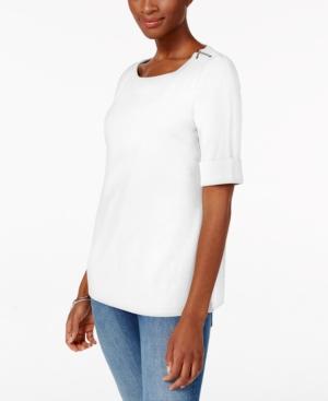 Karen Scott Elbow-sleeve Zip-shoulder Top, Only At Macy's