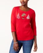 Karen Scott Cotton Embellished Graphic Top, Created For Macy's