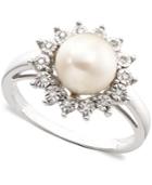 10k White Gold Ring, Cultured Freshwater Pearl & Diamond Accent