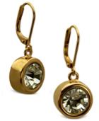 T Tahari Earrings, Gold-tone Bezel Crystal Signature Drop Earrings