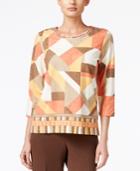 Alfred Dunner Santa Fe Collection Patchwork-print Studded Top