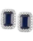 Sapphire (1-1/4 Ct. T.w.) & Diamond (1/10 Ct. T.w.) Stud Earrings In 14k White Gold