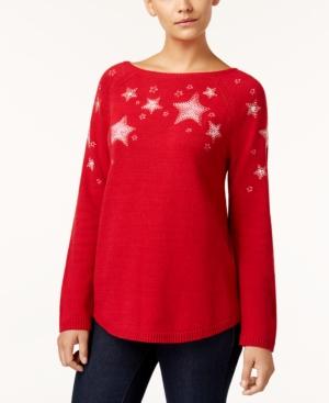 Style & Co Embroidered Star Sweater, Created For Macy's