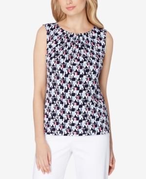 Tahari Asl Geo-print Pleated Shell