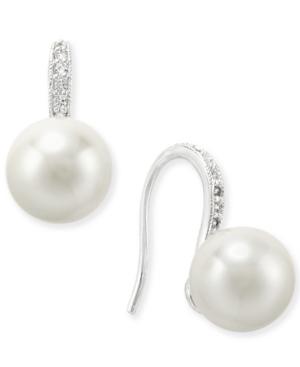 Charter Club Silver-tone Imitation Pearl And Pave Drop Earrings, Created For Macy's