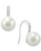 Charter Club Silver-tone Imitation Pearl And Pave Drop Earrings, Created For Macy's