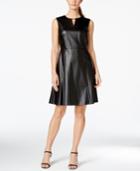 Tahari Asl Fit & Flare Faux-leather Dress