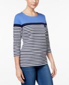 Karen Scott Petite Colorblocked Striped Top, Created For Macy's