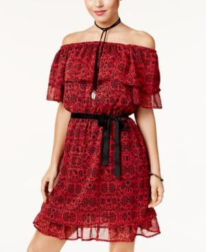 Disney Princess Juniors' Snow White Off-the-shoulder Printed Dress, Created For Macy's