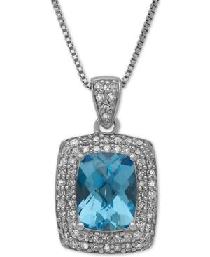 Swiss Blue Topaz (2-1/5 Ct. T.w.) And Diamond (1/3 Ct. T.w.) Pendant Necklace In Sterling Silver