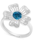 Victoria Townsend Blue Topaz (1/2 Ct.t.w.) And Diamond (1/10 Ct. T.w.) Flower Ring In Sterling Silver