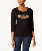 Karen Scott Cotton Embellished Pumpkins Top, Created For Macy's