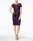 Adrianna Papell Belted Sequined Floral-lace Sheath Dress