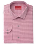 Alfani Men's Fitted Performance Stretch Easy Care Burgundy Twill Check Dress Shirt, Only At Macy's