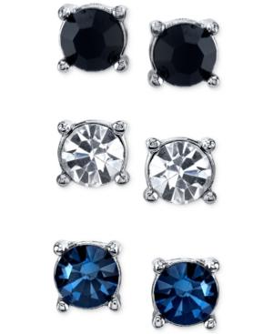 2028 Silver-tone Blue, Black & Clear Trio Stud Earrings