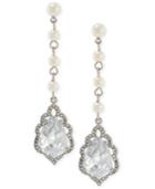 Carolee Silver-tone Crystal & Imitation Pearl Linear Drop Earrings