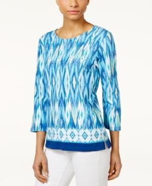 Alfred Dunner Petite Embellished Ikat-print Top