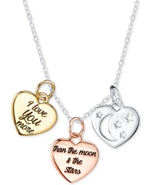 Unwritten Tri-tone Moon And Back Pendant Necklace In Sterling Silver