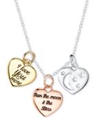 Unwritten Tri-tone Moon And Back Pendant Necklace In Sterling Silver