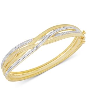 Diamond Accent Weave-style Bangle Bracelet In Gold Over Sterling Silver-plated Brass