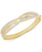 Diamond Accent Weave-style Bangle Bracelet In Gold Over Sterling Silver-plated Brass