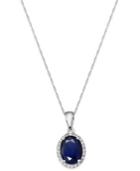 Sapphire And White Sapphire Oval Pendant Necklace In 10k Gold (2-1/4 Ct. T.w.)