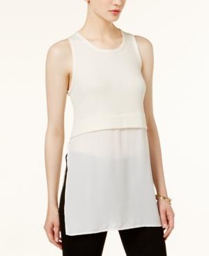 Bar Iii Mixed-media Ribbed Top, Only At Macy's