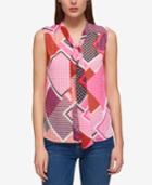 Tommy Hilfiger Printed Tie-neck Top, Only At Macy's
